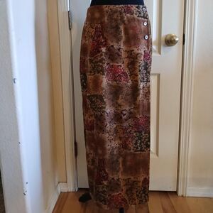 Rustic Floral Patchwork Wrap Maxi Skirt One Pocket 4 Side Buttons S Cottagecore